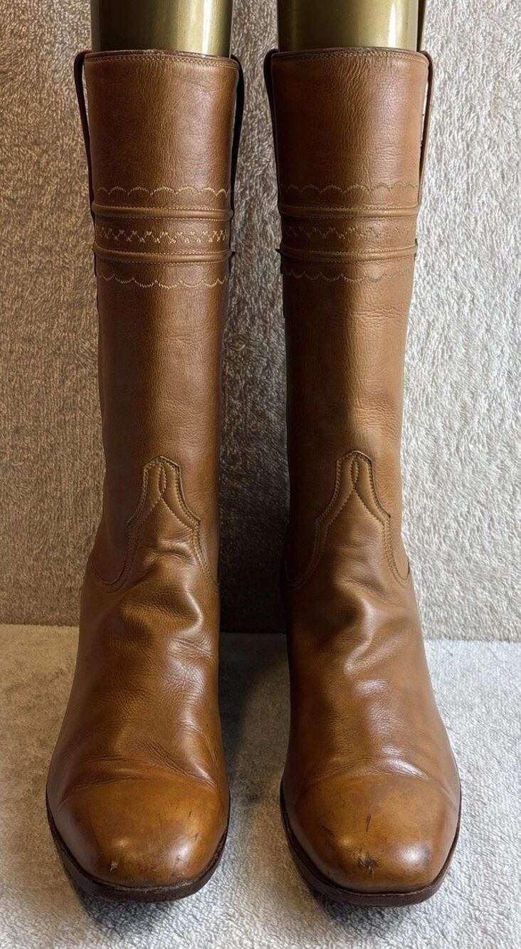 Vintage Lucchese Boots Womens 8 C San Antonio Brown Western Narrow Square Toe